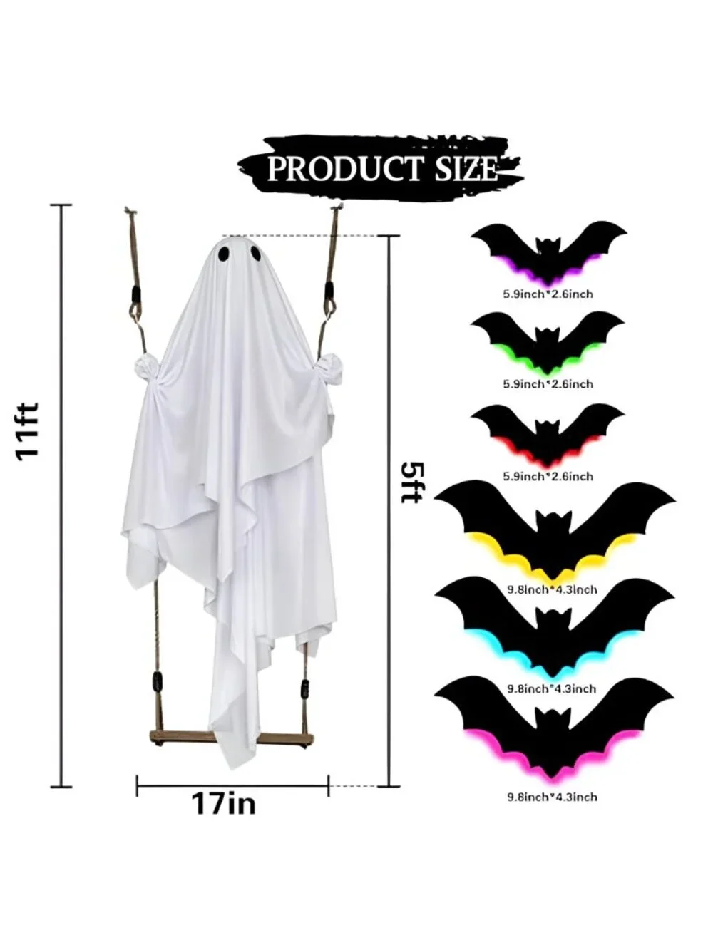 5FT Halloween Hanging Swing Ghost Decorations Outdoor with Lights, Large